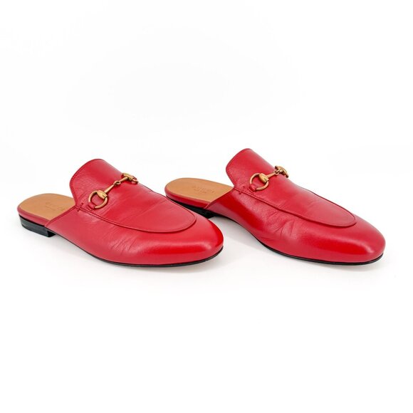 Gucci Shoes - Gucci Princetown Red Leather Horsebit Loafer Mules Flat Shoes Size 39 US 9 Women